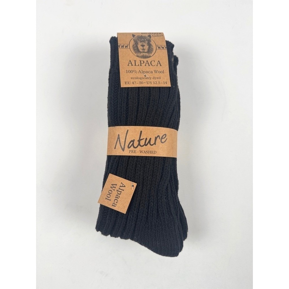 Brubaker 100% Alpaca Wool Socks 2-Pack Black US 12.5-14